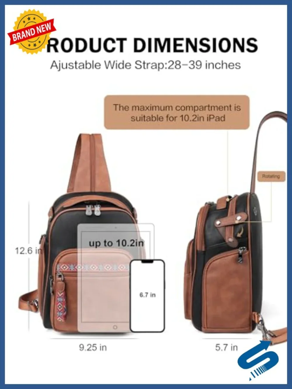 Large Convertible Sling Backpack Crossbody Purse 11L Anti Theft Travel Daypack